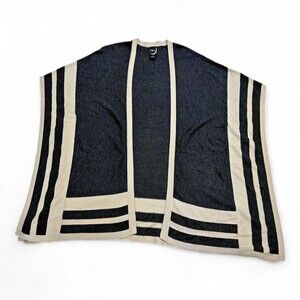 August Moon Open-Front Striped Knit Poncho Cardigan M #
